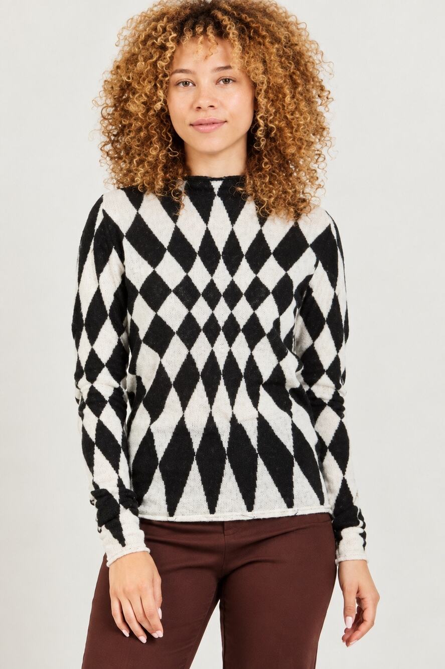 Paloma Wool Comedia Knit Funnel Neck Sweater Black White Large